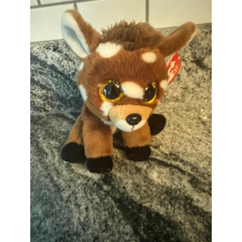Ty Beanie Babies Buckley Deer Fawn Brown White Small Excellent Glitter Gold Eyes